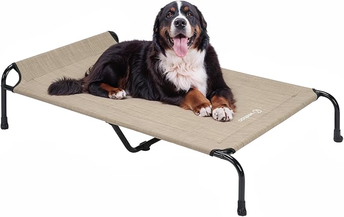 Veehoo XXXL Original Elevated Dog Bed - Outdoor Raised Dog Cots Beds for Large Dogs, One-Sided Extra Large Raised Cooling Pet Bed Off Ground, Non-Slip &amp; Breathable, Beige 53" L x 33" W x 7.9" Th
