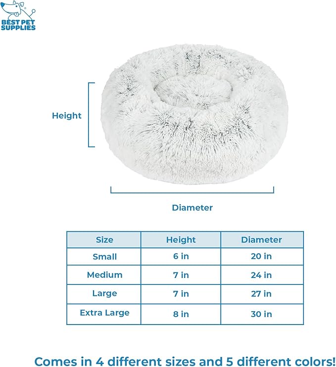 Best Pet Supplies Round Donut Dog Bed with Plush Faux Fur Fabric, Calming, Anti-Anxiety Cushion for Indoor Pets, Slip-Resistant Base, Soft Ergonomic Support - Light Warm Gray, 20x20x6&