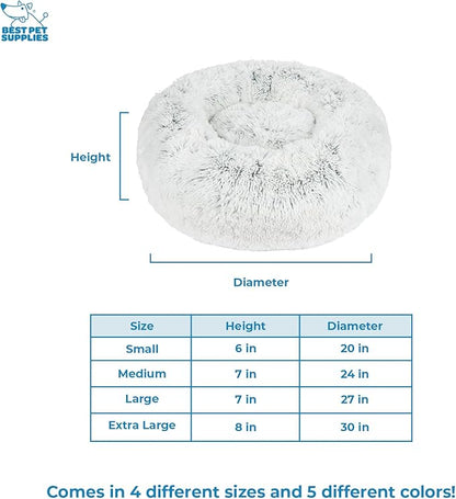 Best Pet Supplies Round Donut Dog Bed with Plush Faux Fur Fabric, Calming, Anti-Anxiety Cushion for Indoor Pets, Slip-Resistant Base, Soft Ergonomic Support - Light Warm Gray, 20x20x6&