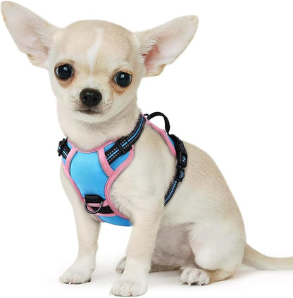 Eagloo Small Dog Harness No Pull, Service Vest with Reflective Strips and Control Handle, Adjustable and Comfortable for Walking, No Choke Pet Harness with 2 Metal Rings, Pink &amp; Blue, XS