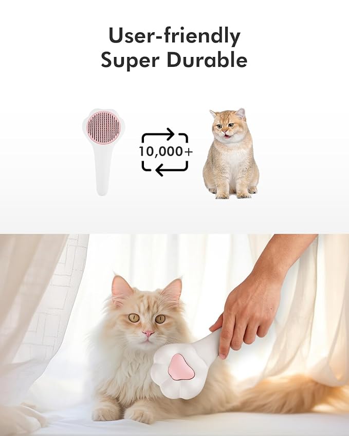 Cat Brush with Release Button Self-Cleaning and Skin-Friendly Grooming and Shedding Tool for Long and Short Haired Cats &amp; Dogs, 140° Comb Teeth, Removes Loose Undercoats and Promotes Healthy Fur