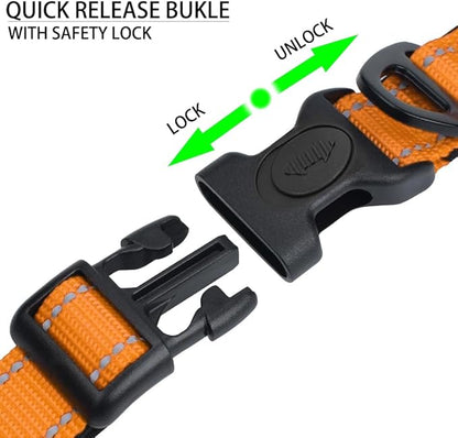 JSXD AirTag Dog Collar, Night Reflective Nylon Dog Collar for Small Medium Large Dogs,Lockable Quick Release Buckle,Padded Breathable Pet Collar with AirTag Holder (Orange, Large)