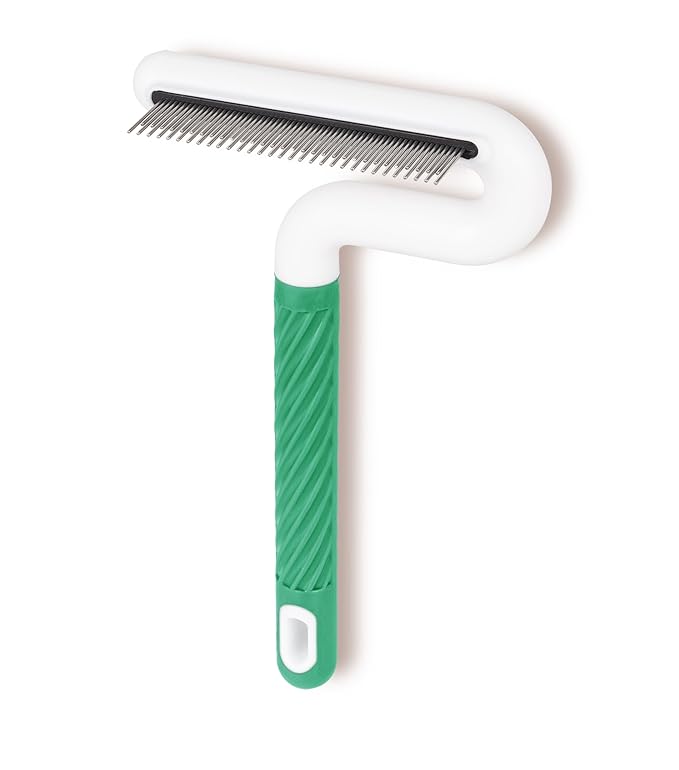 Pet Flea Comb for Dogs &amp; Cats - Grooming Tool with Long &amp; Short Steel Teeth, Safely Removes Tangles and Knots, Gentle Detangling Brush for Pet Hair (TG2043)(Green)