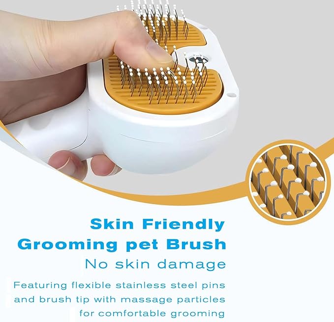 Pet Steam Brush for Dog &amp; Cat – 3-in-1 Spray Hair Removal Comb – Steam Brush for Shedding &amp; Grooming – Water for Long &amp; Short Haired Pets – Spritz Defur Comb (White)