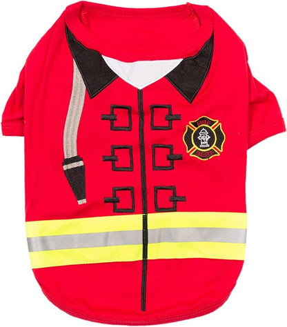 Parisian Pet Embroidered Firefighter Dog Costume - 100% Cotton &amp; Polyester - Sleeved - Red - Large - Lightweight
