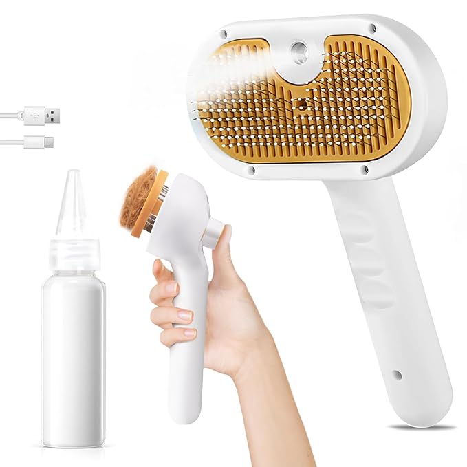 Pet Steam Brush for Dog &amp; Cat – 3-in-1 Spray Hair Removal Comb – Steam for Shedding &amp; Grooming – Water Brush for Long &amp; Short Haired Pets – Spritz Defur Comb –