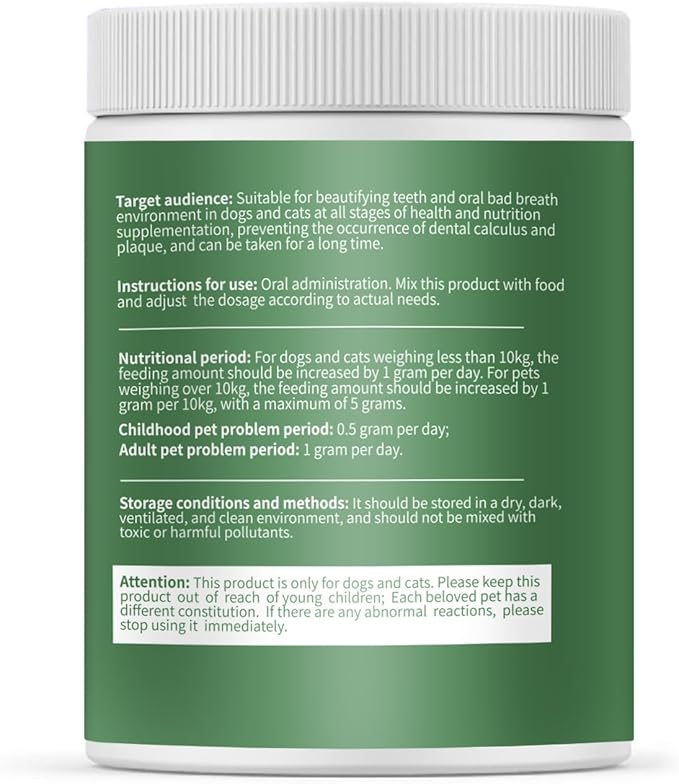 Dog Dental Powder, 6 oz, Dog Teeth Cleaning Powder &amp; Cat Breath Freshener, Plaque Off Pet Tooth Cleaning - Combating Dental Plaque, Tartar Cleaning and Removal, Fighting Bad Breath, Oral Care