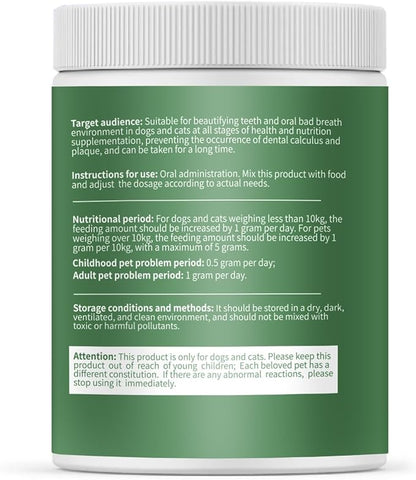 Dog Dental Powder, 6 oz, Dog Teeth Cleaning Powder &amp; Cat Breath Freshener, Plaque Off Pet Tooth Cleaning - Combating Dental Plaque, Tartar Cleaning and Removal, Fighting Bad Breath, Oral Care