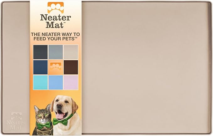 Neater Pet Brands Neater Mat Pet Mats for Food and Water, Cat &amp; Dog Bowl Mat Waterproof Silicone, Feeding Tray, Dog Food Mats for Floors, Placemat w/Raised Edge for Under Bowls, 16” x 10”, Cappuccino