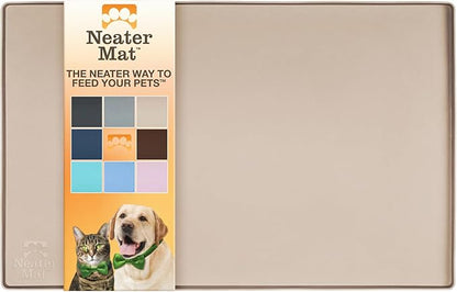 Neater Pet Brands Neater Mat Pet Mats for Food and Water, Cat &amp; Dog Bowl Mat Waterproof Silicone, Feeding Tray, Dog Food Mats for Floors, Placemat w/Raised Edge for Under Bowls, 16” x 10”, Cappuccino