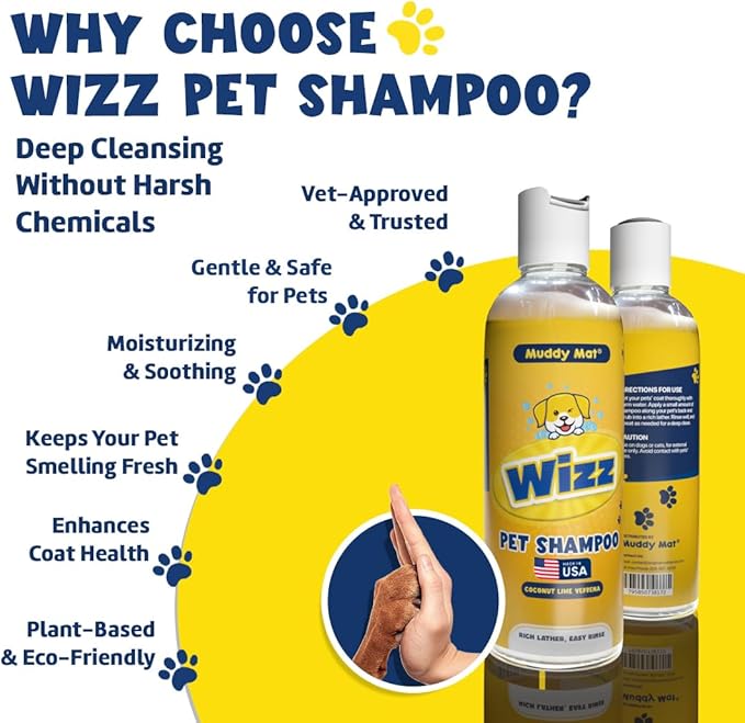 Muddy Mat® Wizz Pet Shampoo for Dogs &amp; Cats - Aloe Vera &amp; Oatmeal Dog Shampoo for Itchy Skin Relief, Smelly Dogs &amp; Sensitive Coats - Natural, Alcohol &amp; Paraben Free - Puppy Shampoo, 17 oz