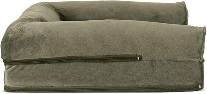 FurHaven Soft, Orthopedic Foam Sofa Dog Bed with Washable &amp; Removable Cover - Faux Fur/Velvet - Dark Sage, Dogs Up to 35 lbs - Medium
