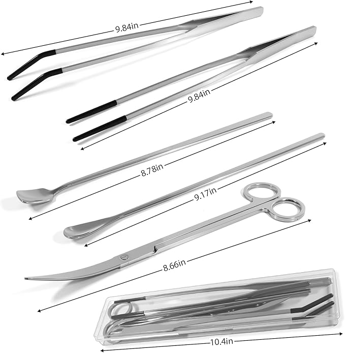 5 Pcs Reptile Feeding Tools Set with Silicone Tips - Extra Long Straight&amp;Curved Tongs, Spoons, Scissors - Stainless Steel Terrarium Feeder Kit for Bearded Dragons, Lizards, Snake, Spiders, Aquarium