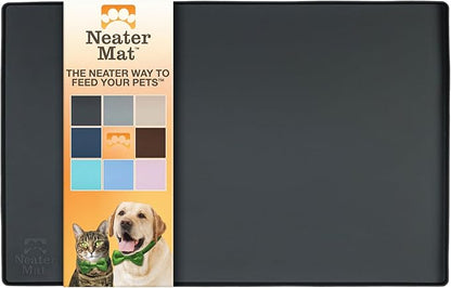 Neater Pet Brands Neater Mat Pet Mats for Food and Water, Cat &amp; Dog Bowl Mat Waterproof Silicone, Feeding Tray, Dog Food Mats for Floors, Placemat w/Raised Edge for Under Bowls, 16” x 10”, Black