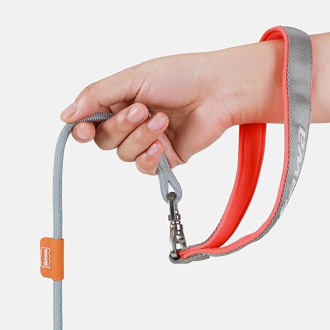 Dog Anti-Slip Leash 5FT with Metal Stopper - Durable No-Pull Training Lead for Small, Medium &amp; Large Dogs - Comfortable Handle Nylon Rope, Tangle-Free Pet Walking Leash (Gray, 5.6FT)
