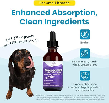 Liquid Glucosamine for Small Dogs, 260mg Glucosamine Liquid for Dogs Joint Supplement for Mobility &amp; Comfort, Easy-to-Use Liquid MSM &amp; Chondroitin, 2 oz