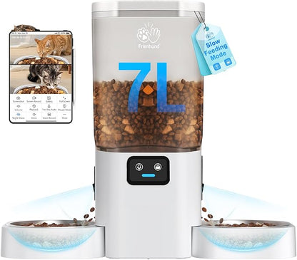 Automatic Cat Feeder with 2 Camera for 2 Cats: 5G WiFi Automatic Dog Feeder with Night Vision &amp; Slow Feed, 7L Auto Cat Food Dispenser for Multiple Pet, Detachable for Easy Cleaning - 29 Cup