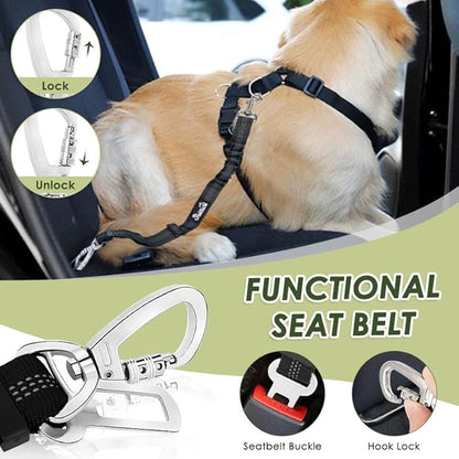 SlowTon Dog Seat Belt Harness for Car, Dog Car Harness Adjustable Mesh Breathable &amp; Dog Seatbelt Safety Tether with Elastic Bungee for Small Medium Large Pets(Green, Double Clip, XXXS)