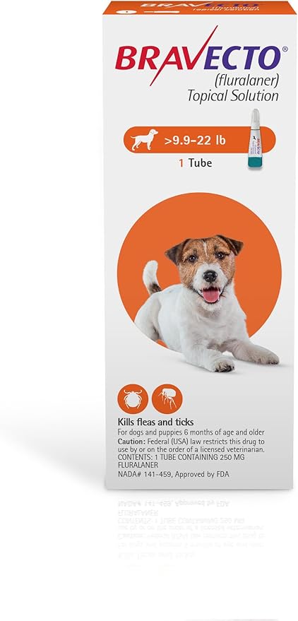 BRAVECTO Topical Solution for Dogs, Flea &amp; Tick, 12 Week Supply, 9.9-22 lbs., Orange Box