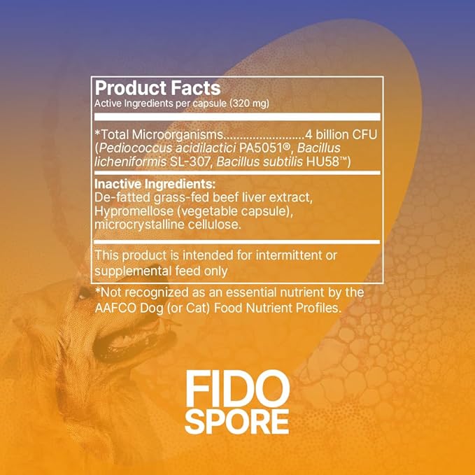 Microbiome Labs Fidospore - Dog Probiotics for Digestive Health &amp; Immune Support - Spore-Forming Pet Probiotics for Dogs &amp; Cats Gut Health - Flavored with Grass Fed Beef Liver (30 Capsules)