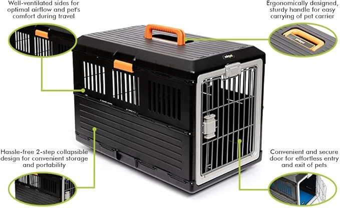 USA Pet Carrier &amp; Crate 26" - Premium Collapsible Design for Medium Cats and Dogs - Portable Kennel for Indoor/Outdoor Use - 360-Degree Ventilation &amp; Hard Plastic Wall Protection
