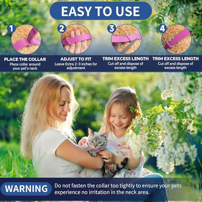 4 Pack Flea Collar for Cats, 32 Months Flea and Tick Prevention for Cats, Waterproof Cat Flea Collar, Natural Cat Flea and Tick Treatment, Adjustable Flea and Tick Collar for Cats Kittens(Pink&amp;Purple)