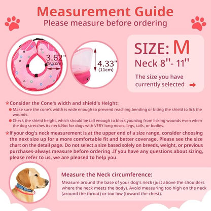 Soft Dog Cone Collar, Inflatable Donut Cones Alternative After Surgery with No-Lick Shield for Large/Medium/Small Dogs to Stop Licking, Elizabethan Neck Ecollars of Shame Comfy Pillow Recovery, Pink