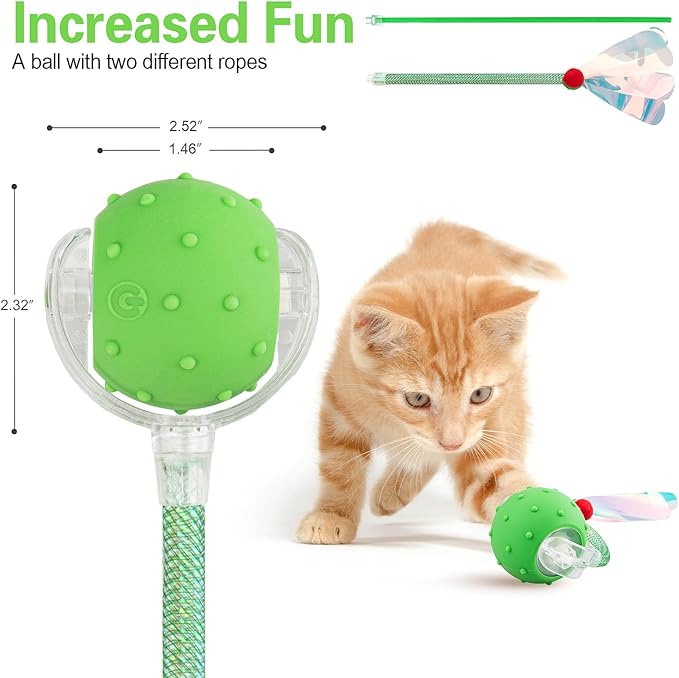 Interactive Cat Toys Ball for Indoor Cats, Automatic Agile Rolling Cat Ball with Elastic Mesh Tail, Bird Chirping &amp; Motion Activated, 2 Tail Accessories, Kitten Toy for Bored (Green)