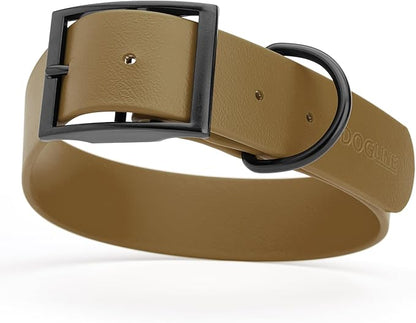 Dogline Biothane Waterproof Dog Collar Strong Coated Nylon Webbing with Black Hardware Odor- Proof for Easy Care Easy to Clean High Performance Fits Small Medium or Large Dogs, Coyote Brown