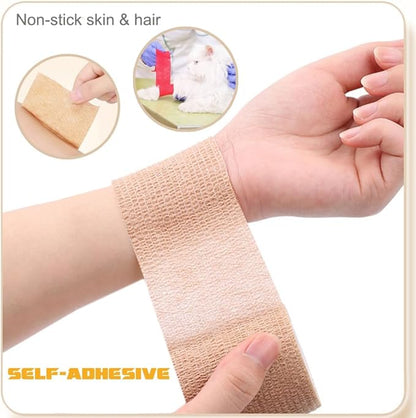 QUMY Self-Adhesive Bandage Wrap 6 Pack, 2 Inch x 5 Yards Cohesive Breathable Non-Woven Vet Tape for Pets, Dog Bandage Shoes, Wound First Aid Gauze for Dog, Horse, Cat, Elastic Wrap for Ankle, Sports