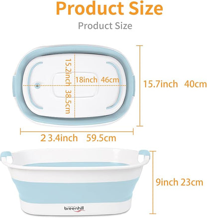 Collapsible Dog Bath Tub for Small Dogs &amp; Cats, Portable Puppy Bath Tub with Water Drain Plug, Space Saving Foldable Pet Bathtub for Indoor &amp; Outdoor Use, Blue