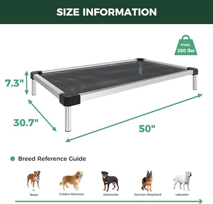 FXW TitanNest Chew-Proof Elevated Dog Bed, Raised Cot for Indoor/Outdoor/Camping Use, Durable &amp; Waterproof Cooling Pet Bed for Large Dogs, 50.0" L x 31.0" W x 7.3" H, Black