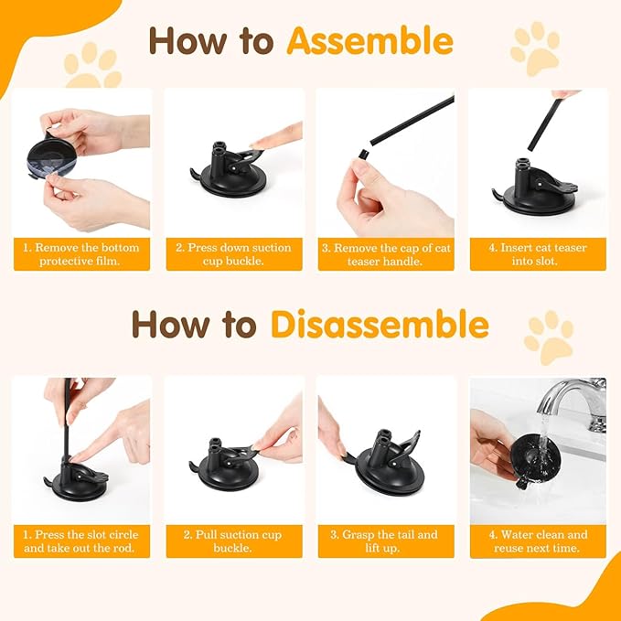 Pawaboo Cat Feather Toys, Interactive Cat Wand Toy with 2-Slot Super Suction Cup, Detachable 2 PCS Spring Cat Wand &amp; 7 PCS Cat Teaser Replacement with Bells, Funny Kitty Toys for Indoor Kittens Play