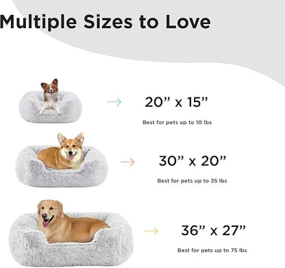 Best Friends by Sheri Shag Lounge Bed Calming Faux Fur Dog Bed, Frost, Medium, 30" x 20"