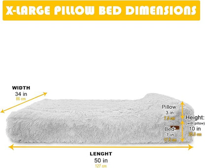KOPEKS Orthopedic Memory Foam Dog Bed 7" Inch Thick Extra Large Dog Bed with Pillow Fluffy Grey 50"x34"x10" Includes Waterproof Liner &amp; Durable Removable Cover with Smart Design