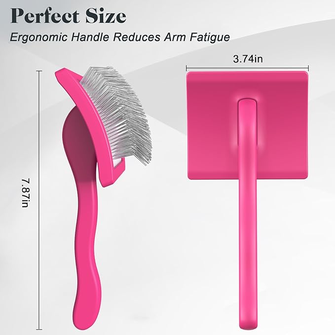 2PCS Slicker Brush for Dogs &amp; Pet Comb,Professional Dog Grooming Brush (Goldendoodles,Poodles,Labradoodles) with Extra Long Pins to Effectively Remove Tangles, Knots and Mats (Pink)