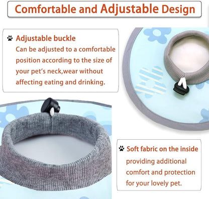 Cat Cone Collar 2pcs Adjustable Protective Collar for Pet Cat Recovery Collar Wound Healing (B-Blue Flower, M+L)