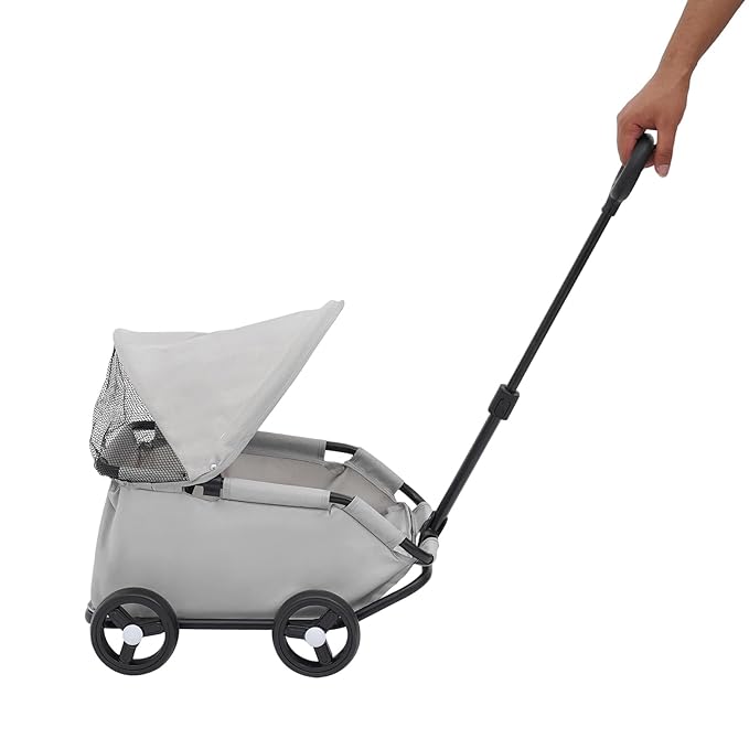 Small Dog Stroller, Pe4-Wheel Portable Dog &amp; Cat Stroller with Semi-Open Design, Foldable Pet Cart with Canopy for Small Dogs or Cats Weighing Less Than 15.43 Pounds (Grey)