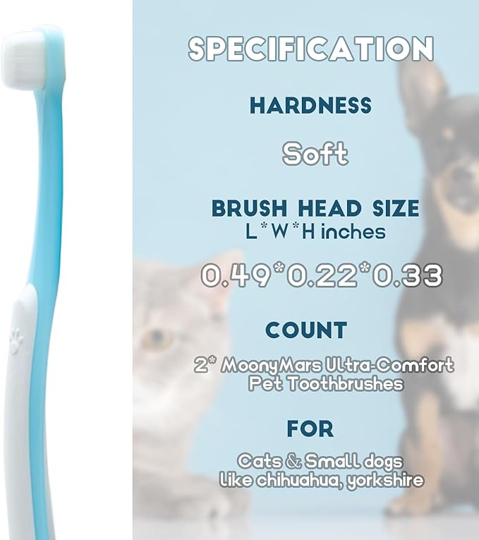 Small Dog Toothbrush, Cat &amp; Puppy Tooth Brushing Kit, Ultra Soft &amp; Mini Head Teeth Brush for Kitten &amp; Tiny Pet, Doggy Toothbrushes Deep Dental Cleaning, 2 PCS - Blue