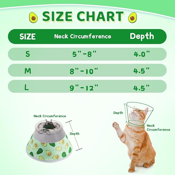 Cat Cone Collar Soft to Stop Licking, Adjustable, Foldable Lightweight Kitten Cones After Surgery Recovery for Cats &amp; Kittens, Cat Cone Alternative (Light Green, S)