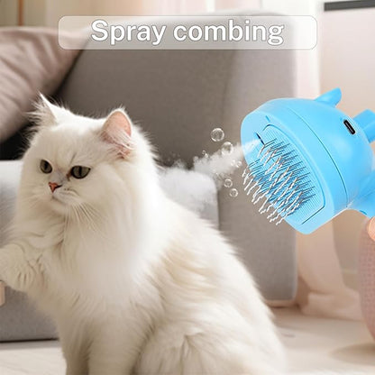 5-in-1 Pet Steam Brush for Cats &amp; Dogs – Grooming, Shedding, Massage &amp; One-Touch Clean for Short &amp; Long Hair Pets – Electric Cat Brush with Comb &amp; Steam (Blue)