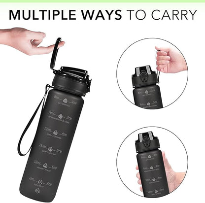 32oz Motivational Water Bottles with Time Marker &amp; Fruit Strainer, Transparent Gradient Color Water Bottle with Times to Drink, Leakproof &amp; BPA Free, Reusable Bottle with Strap (No Straw)