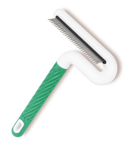 Pet Flea Comb for Dogs &amp; Cats - Grooming Tool with Long &amp; Short Steel Teeth, Safely Removes Tangles and Knots, Gentle Detangling Brush for Pet Hair (TG2043)(Green)