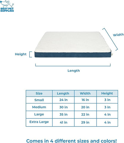 Best Pet Supplies Cute Dog Crate Mat Flat Bed with Waterproof Exterior, Thick Orthopedic Egg Foam Mattress, and Soft Sherpa Fleece Cover for Small, Medium, and Large Breeds - Blue, 41X29X4