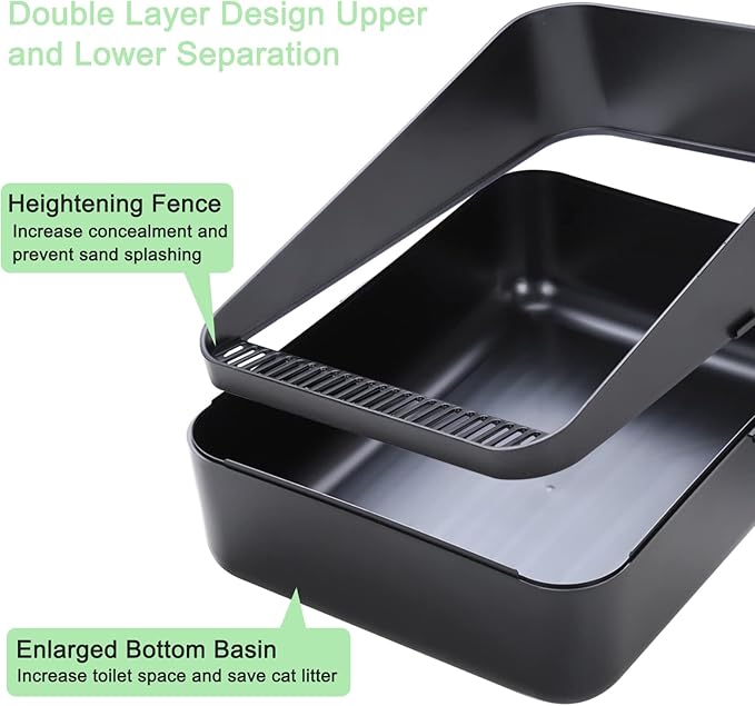 Sfozstra Open Top Litter Box: Black Medium Size with High Sides &amp; Anti Leak Design, Easy Clean Litter Pan for Home Cats