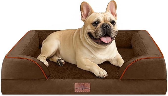 Comfort Expression Small Dog Beds Waterproof Orthopedic Foam Dog Sofa Beds for Medium Dogs Comfy Pet Bed with Washable Removable Cover &amp; Non-Slip Bottom(Small,Chocolate Brown)