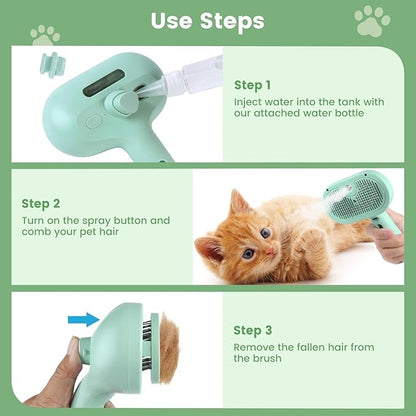 3 in 1 Cat Steam Brush, Pet Spray Hair Removal Comb for Shedding &amp; Grooming, Water Brush for Cats Dogs Small Animals Long Short Haired with One-Click Release Button(Green)