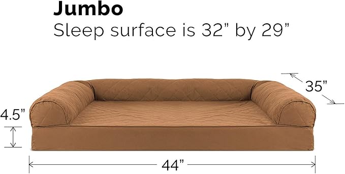 Furhaven Orthopedic Dog Bed for Large Dogs w/ Removable Bolsters &amp; Washable Cover, For Dogs Up to 95 lbs - Quilted Sofa - Toasted Brown, Jumbo/XL