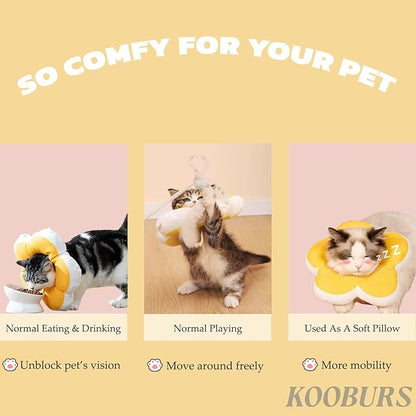 Cat Cone Collar Soft, Adjustable Kitten Cone After Surgery, Waterproof Recovery E Collar for Pet to Stop Licking(Yellow Flower, Medium)