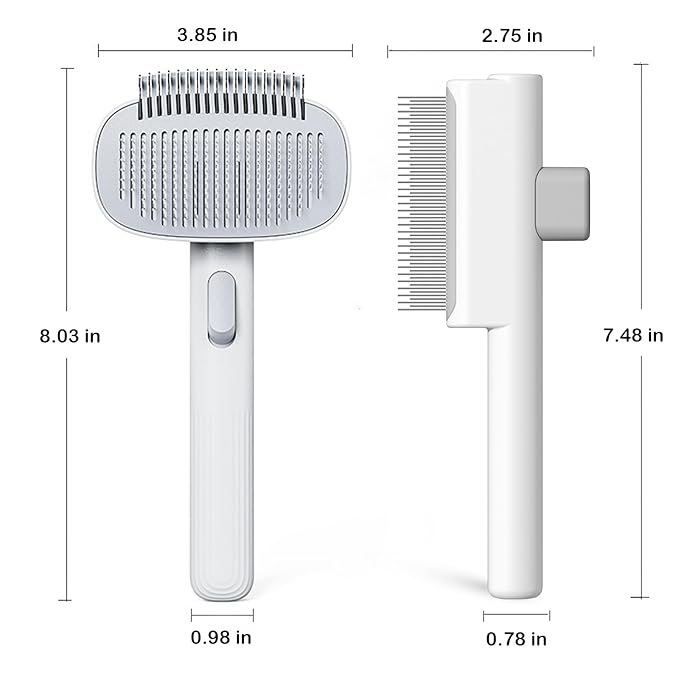 Pet Grooming Combo with Release Button - 2-in-1 Pet Detangling Brush and Cat Dematting Comb with Long &amp; Short Stainless Steel Metal Teeth Easy to Remove Loose Undercoat,Matted Fur &amp; Tangles